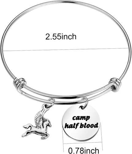 Vista 2 de Llavero de pulsera de media sangre de campamento con dije de caballo, llavero de joyería, regalo de película