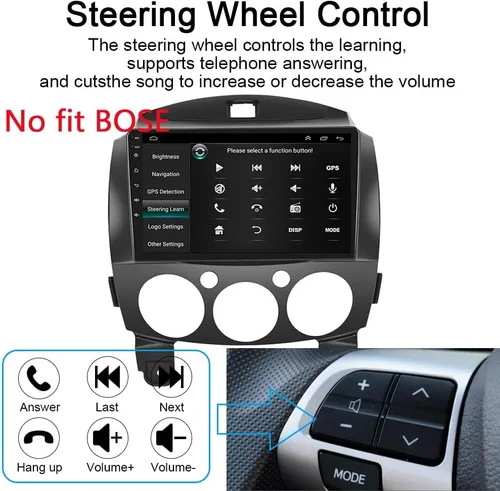 Vista 5 de para Android 13 Mazda 2 Radio 2007-2014 navegación GPS con receptor inalámbrico Carplay Android Auto 9 "IPS HD pantalla táctil Cámara invertida
