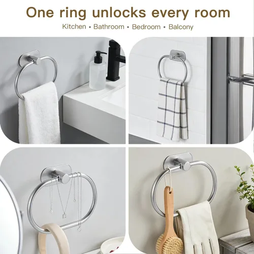 Vista 4 de Toallero autoadhesivo de acero inoxidable para baño, soporte para toallas de mano, sin perforaciones, moderno colgador de toallas de mano