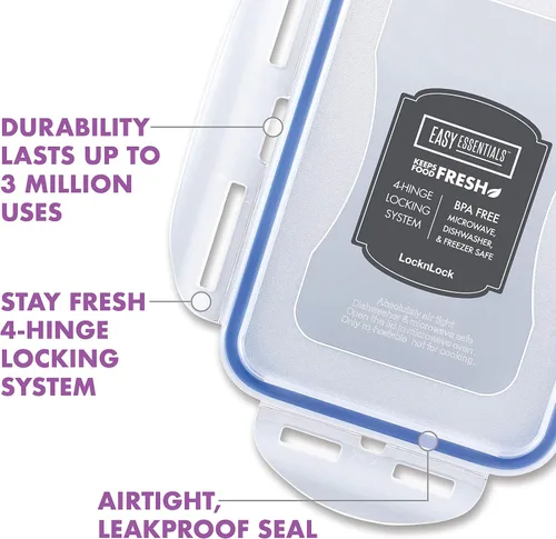 Vista 3 de LocknLock Easy Essentials - Tapas de almacenamiento de alimentos, recipientes herméticos, sin BPA, 22 piezas, transparente