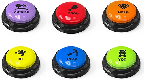 Vista 10 de 4 piezas de conjunto de botones parlantes para perros, botones para perros para comunicación, botón de zumbador de voz grabable de 30s