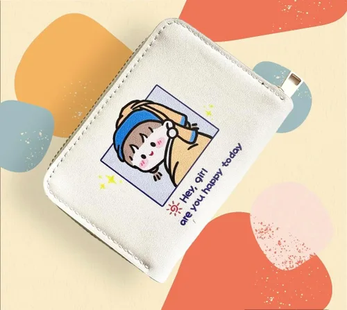 Vista 3 de Funda para tarjetas de crédito, con cremallera, para tarjetas de identificación, cartera para mujer, estampado de anime, Blanco, Imprimir -Hey, Gerl