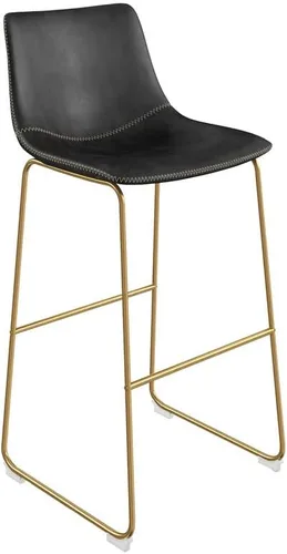 Vista 5 de Inmod Kiersten Taburete de bar, juego de 2, taburetes de bar negros de mediados de siglo con respaldo, silla de bar con respaldo, taburete de cuero
