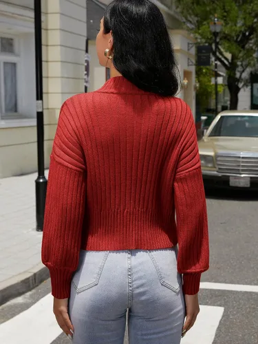 Vista 3 de ZAFUL - Suéter de cuello alto para mujer, de manga larga, de punto acanalado, básico recortado