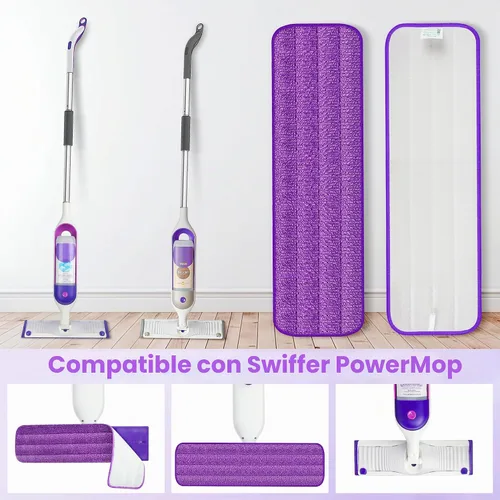 Vista 2 de Paquete de 3 almohadillas reutilizables para mopa Swiffer PowerMop, súper absorción, limpieza de suelos de madera dura multisuperficie, lavables a