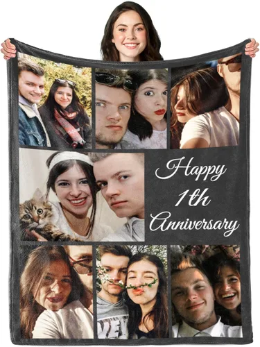 Vista 10 de Manta de collage de fotos personalizada, manta de diseño divertido, manta de fotos personalizadas, regalo facial para él, mantas de lujo ultrasuaves