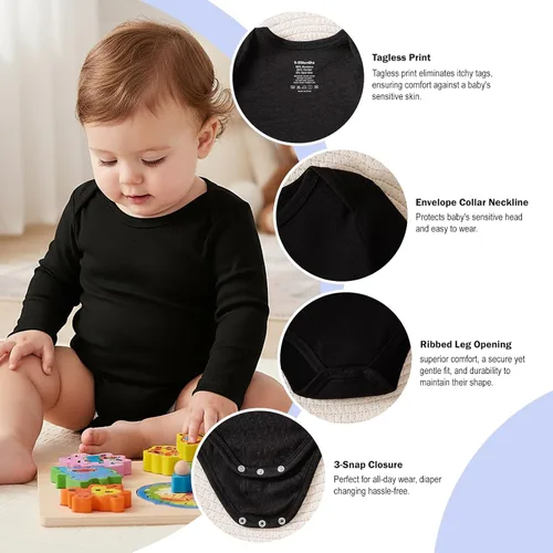 Vista 2 de DEFAHN Paquete de 2 mamelucos unisex para bebé, viscosa súper suave de bambú, unicolor de manga larga para bebés niños y niñas