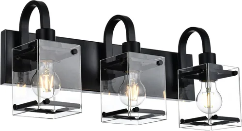 Vista 10 de Lámparas de tocador de baño de 3 luces, modernas luces de tocador con pantalla de vidrio transparente, lámpara de pared de níquel cepillado