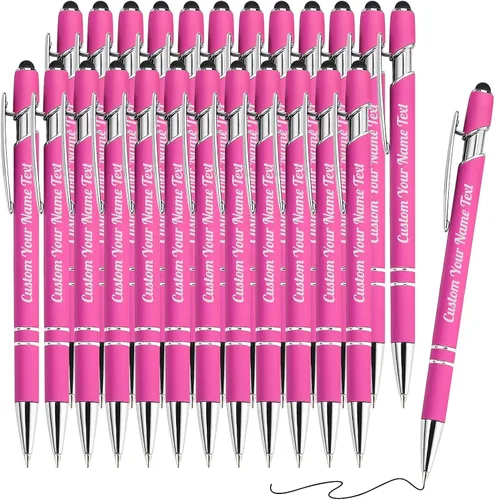 Vista 31 de 12 unidades de bolígrafos personalizados a granel con nombre grabado gratis, bolígrafos de bola personalizados con lápiz óptico, mensaje de texto