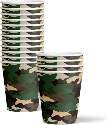 Vista 3 de Set de suministros clásicos para fiesta de cumpleaños con diseño de camuflaje, platos, servilletas, vasos, vajilla, kit de 16