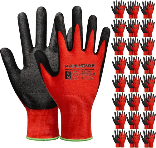 Vista 9 de MANUSAGE Guantes de trabajo de seguridad para hombres y mujeres, guantes de trabajo de nitrilo de microespuma, grandes, guantes de trabajo delgados