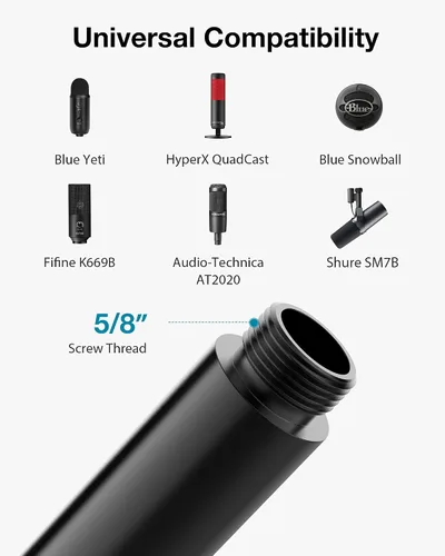 Vista 6 de InnoGear Tubo de extensión de soporte de micrófono, 2 piezas de 5/8 pulgadas de rosca de micrófono extensor de micrófono con 2 adaptadores de metal