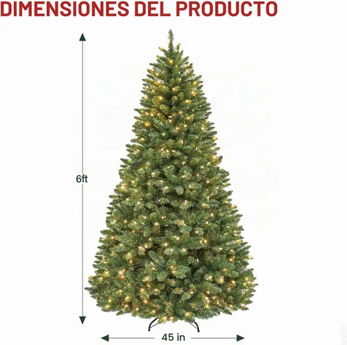 Vista 3 de Hykolity - Árbol de Navidad artificial preiluminado de 6 pies con 250 luces LED blancas cálidas Verde Blanco Cálido