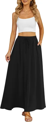 Vista 3 de Yincro Falda larga con vuelo para mujer, plisada, de cintura alta, casual, con bolsillos
