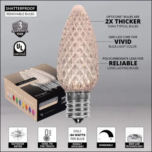 Vista 3 de Luces LED navideñas comerciales C9 OptiCore para exteriores Guirnalda de luces de navidad de alta resistencia cable verde