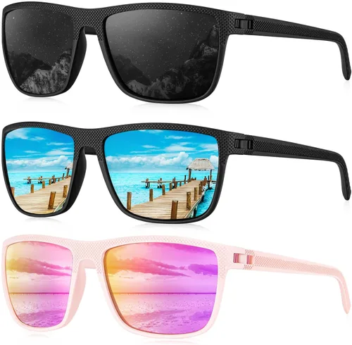 Vista 64 de KALIYADI Gafas de sol polarizadas para hombre, gafas de sol ligeras con protección UV para conducir, pescar y jugar golf (3 unidades) Negro