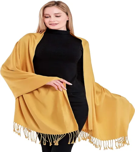 Vista 36 de CJ Apparel Solid Color Tassels Design Nepalese Shawl Seconds Scarf Wrap Stole Throw Head Wrap Pashmina Hand Made in Nepal Amarillo ámbar