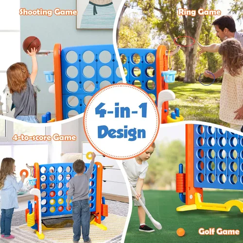 Vista 7 de Juego Gigante de Conectar 4 en Fila con Tela de Malla Altura Ajustable Set de Juego de Patio Jumbo 4-en-1 de 4-para-Anotar con Baloncesto, Golf