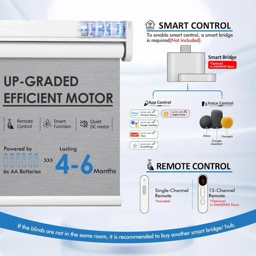 Vista 4 de Persianas motorizadas inteligentes con control remoto, persianas enrollables automáticas sin cables sin taladro, persianas eléctricas opacas