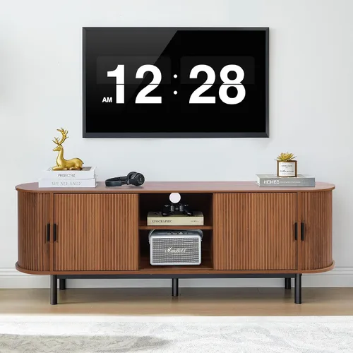 Vista 10 de Janmer Home Soporte de TV acanalado de 54 pulgadas con almacenamiento, consola de TV moderna de mediados de siglo con puertas correderas Tambour