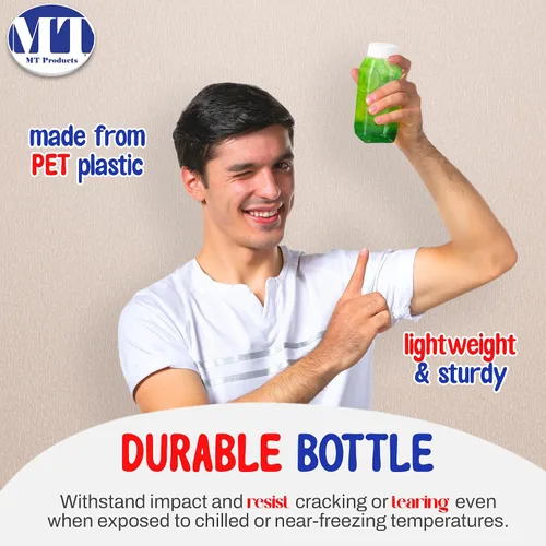 Vista 5 de 8 Oz. Empty Clear PET botellas plásticas de jugo con tapa por MT Products - Set de 12 botellas y 12 tapas