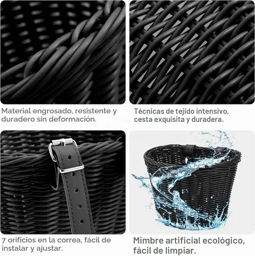 Vista 4 de Cesta delantera para bicicleta de niños, tejida a mano multicolor, para niños y niñas