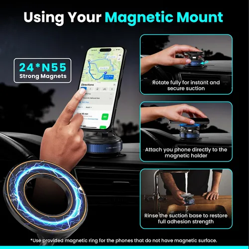 Vista 8 de Soporte Magnético de Sujeción al Vacío para Teléfono en el Coche – Montura de Succión Fuerte Ajustable de 360°, Montura Compatible con MagSafe