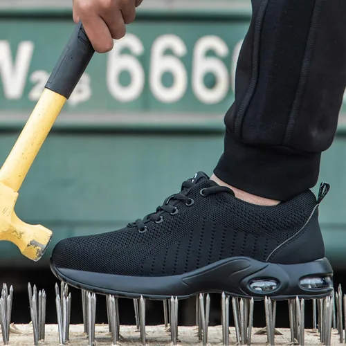 Vista 6 de Zapatos de punta de acero para mujeres y hombres, ligeros, con amortiguación de aire, zapatos de trabajo de seguridad para mujeres, antideslizantes