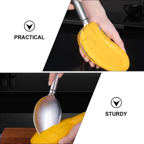 Vista 4 de Alipis Herramientas de preparación de mango, cuchara de acero inoxidable para cortar mango con mango antideslizante, divisor de frutas, cortador