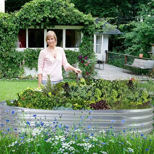 Vista 6 de Land Guard - Kit de maceta de jardín elevada de metal galvanizado, para exteriores, grande, ovalada, para vegetales