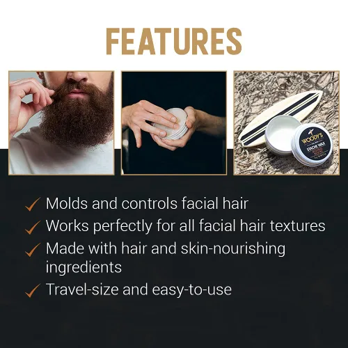 Vista 4 de Woody's Cera para bigote – Cera de peinado de barba fuerte para hombres, domina el vello facial rebelde, acabado neutro, no grasa, control de larga