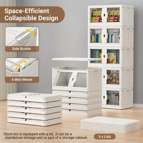 Vista 3 de BROVIEW Contenedores de almacenamiento apilables de 345 cuartos de galón con tapas y ruedas, paquete de 3 cajas grandes de plástico plegables