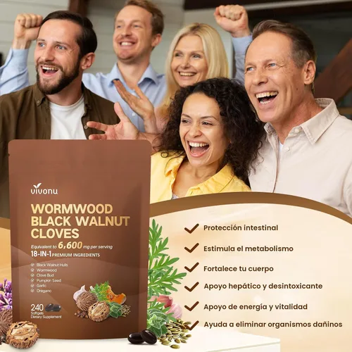 Vista 10 de Limpieza 18 en 1 de ajenjo de nogal negro para humanos, suministro para 80 días, porción de 6600 mg, limpieza intestinal rápida y salud digestiva
