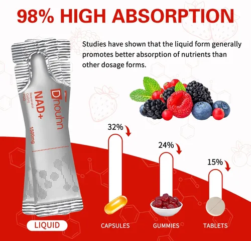 Vista 5 de Suplemento líquido NAD de 1500 mg, ribósido de nicotinamida y resveratrol con PQQ, suplemento NAD para mujeres y hombres, aumenta la energía