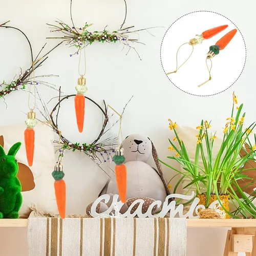 Vista 8 de Sewroro 12 piezas de zanahorias de Pascua, decoraciones colgantes de zanahorias de plástico artificial con purpurina, zanahorias de bricolaje
