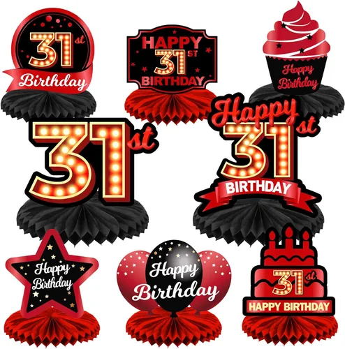 Vista 70 de Feliz 45 cumpleaños rojo y negro centros de mesa de panal de abeja decoraciones de globos decoración de mesa centros de mesa para niñas mujeres