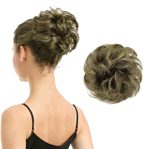 Vista 43 de Barsdar - Moño de cabello 100 % humano, Moño desordenado, Extensiones de cola de caballo, Moño de cabello rizado, Pieza de cabello