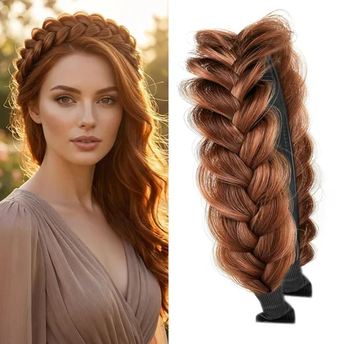 Vista 10 de Diadema Ancha Trenzada Aro Accesorios de Moda para el Cabello Banda Elástica Antideslizante para Mujeres y Niñas (Color Bronce Antiguo)