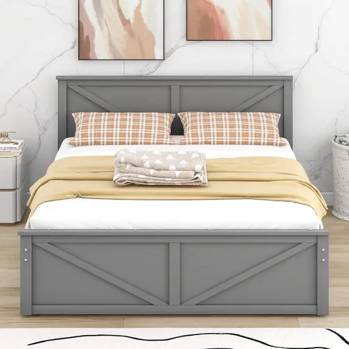 Vista 4 de Anwick Cama de plataforma de madera con 4 cajones de almacenamiento, base de cama de plataforma de madera maciza con cabecera y patas de apoyo
