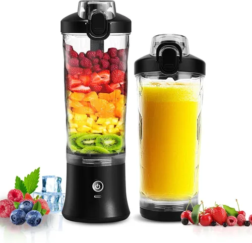 Vista 17 de Licuadora portátil exprimidor personal para batidos batidos con mango oculto 16 Oz Electric Protein Shaker Bottle, USB-C Rechargeable, Mini Small