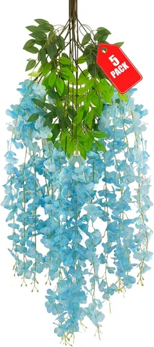 Vista 51 de Paquete de 12 flores colgantes de glicina rosa, flores colgantes falsas de 3.44 pies, guirnalda de glicina artificial para decoración de boda, telón