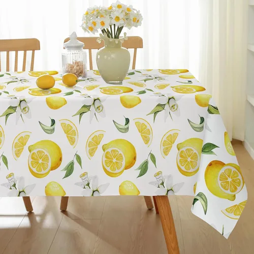 Vista 10 de SASTYBALE Mantel rectangular de limón de verano, resistente a las manchas, patrón geométrico vintage, lavable de poliéster para exteriores