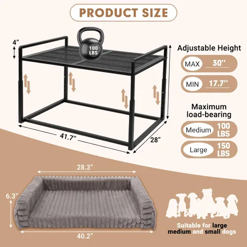 Vista 7 de Cama de noche para perro, altura ajustable, cama elevada para perros