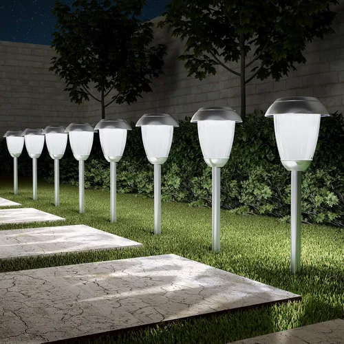 Vista 6 de Pure Garden - Juego de luces solares para camino, juego de 8 a 16 pulgadas de alto de acero inoxidable para exteriores, iluminación para jardín