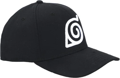 Vista 3 de Naruto - Gorra negra con diseño de dibujos animados bordados, ajuste elástico, color negro