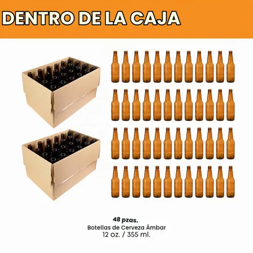Vista 2 de Botellas de cerveza FastRack ámbar de 12 oz (paquete de 48) Botellas de vidrio cuello largo con tapa de presión para elaboración casera