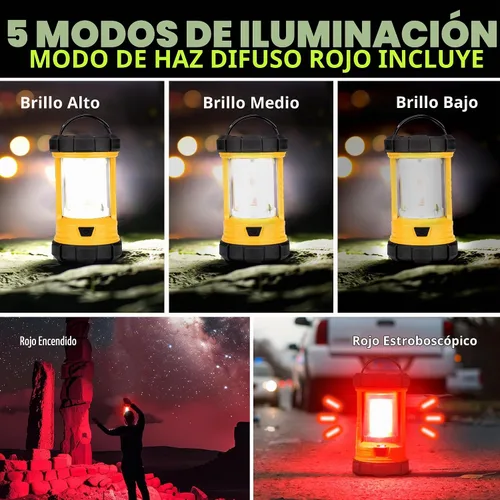 Vista 3 de Linterna de campamento de 3000 lúmenes, faroles LED para cortes de energía con cargador de teléfono de 4400 mAh, linterna recargable resistente a