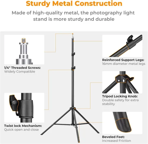 Vista 3 de K&F CONCEPT Soporte de Luz para Fotografía, 6.5 pies/2M Soporte de Trípode Portátil Extensible para Foto y Video, Trípode de Iluminación
