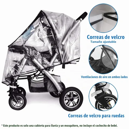 Vista 3 de Funda de lluvia para cochecito y mosquitera para cochecito de bebé (juego de 2 piezas), accesorio universal para cochecito, impermeable, protección