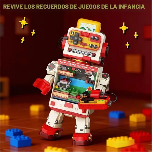 Vista 6 de Fantastic Idea Game Robot Juego de bloques de construcción, juguetes de construcción de consola de juegos retro, colección y exhibición